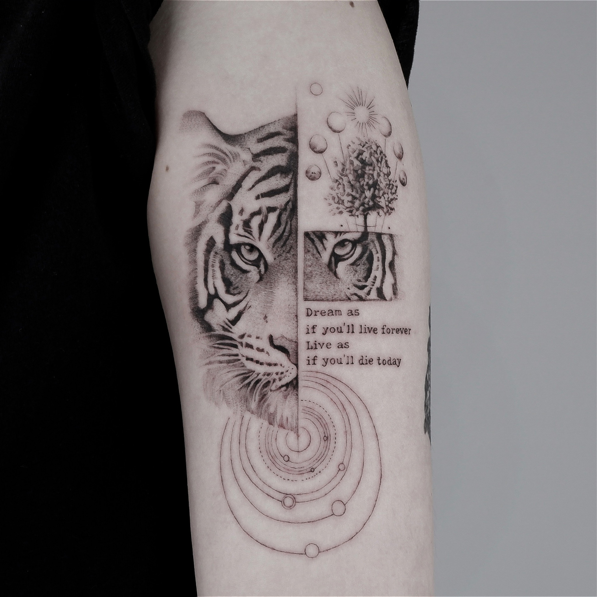 Tiger Geometric - Black and Grey Tattoo by San Francisco Tattoo Artist ZKINK