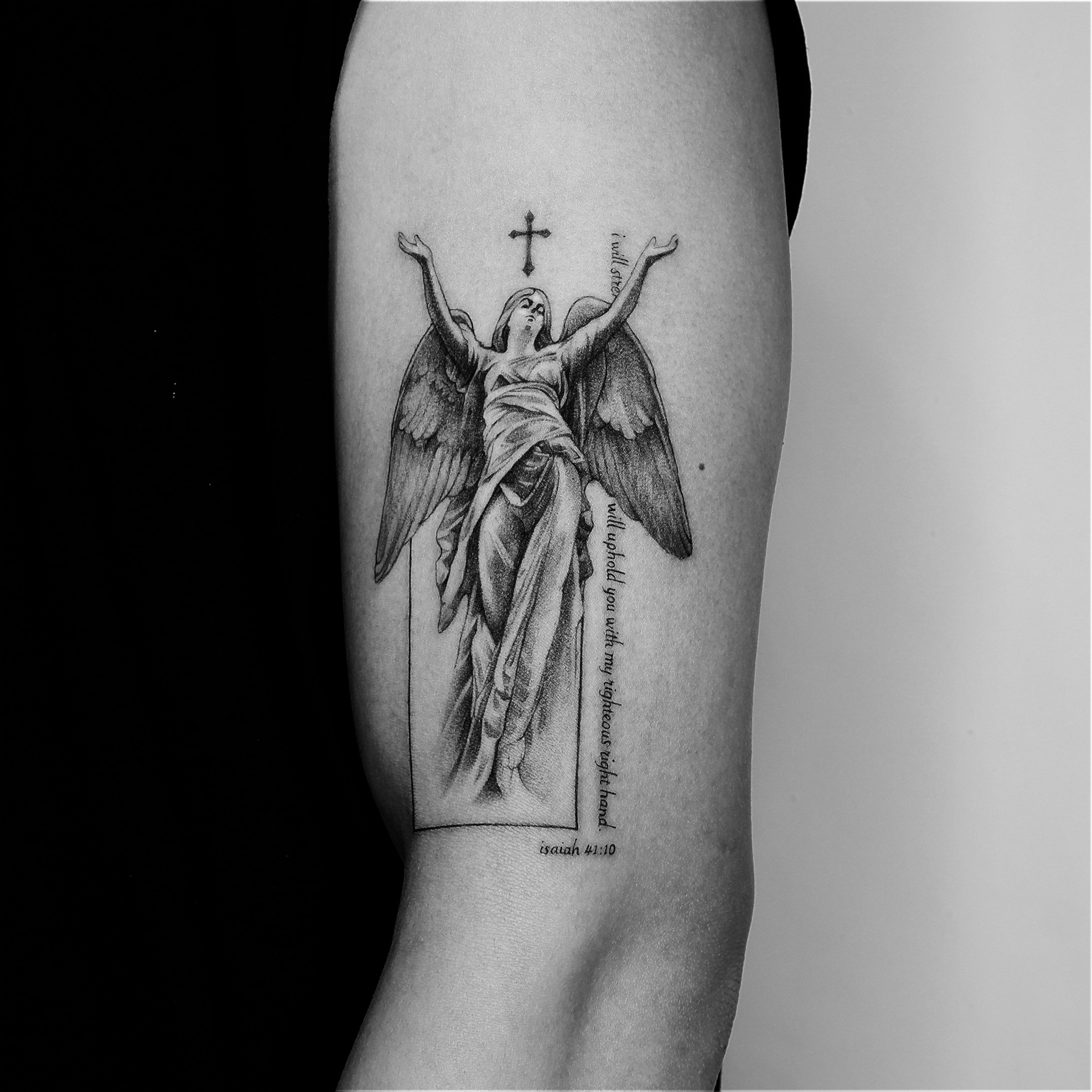 Guardian Angel - Black and Grey Tattoo by San Francisco Tattoo Artist ZKINK
