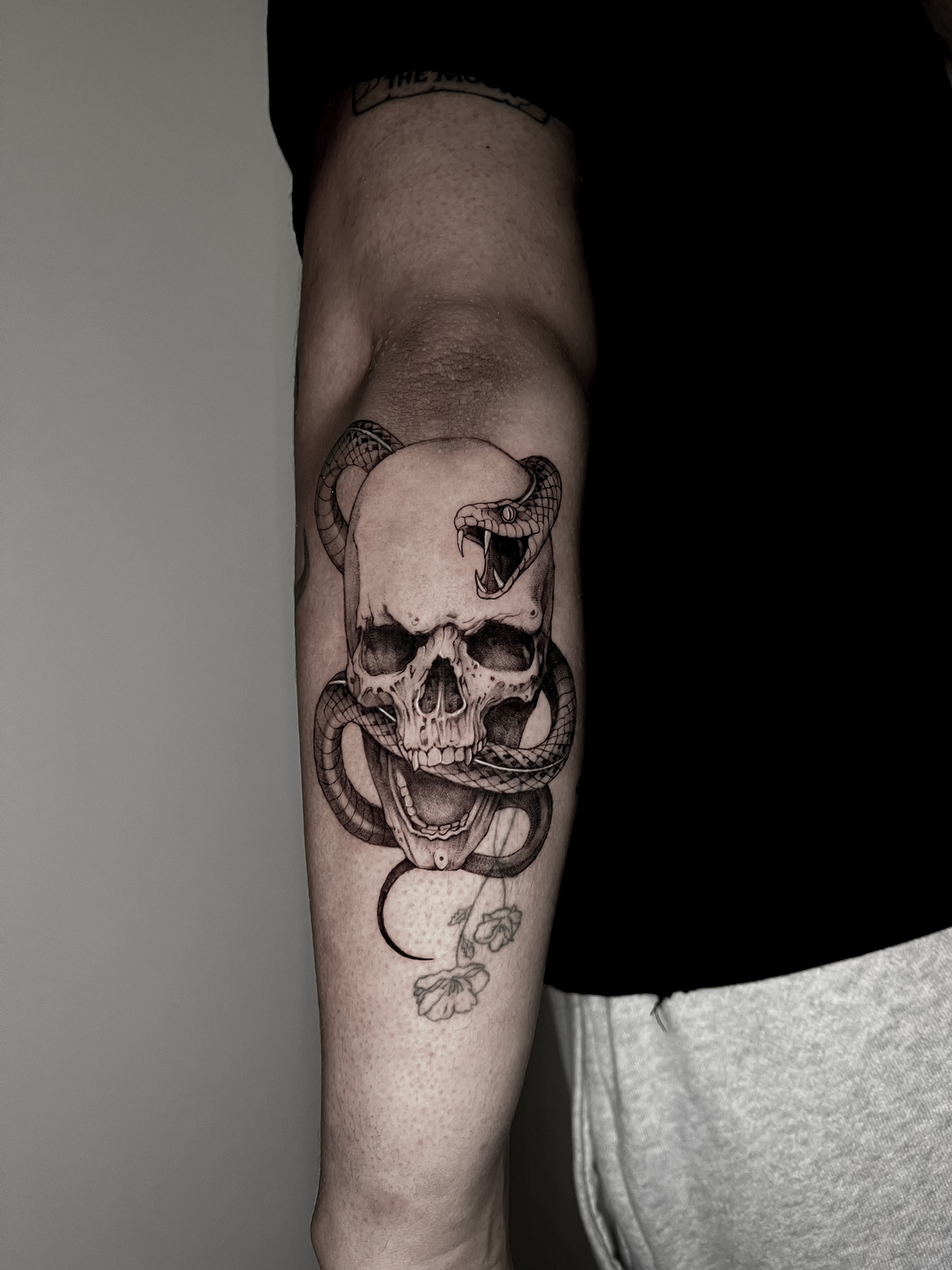 Snake Skull - Black and Grey Tattoo by San Francisco Tattoo Artist ZKINK