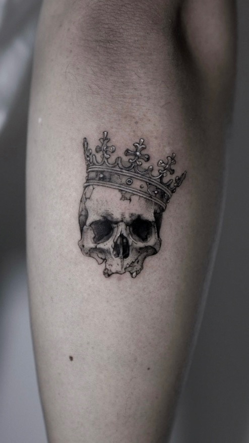 Crowned Skull - Black and Grey Tattoo by San Francisco Tattoo Artist ZKINK
