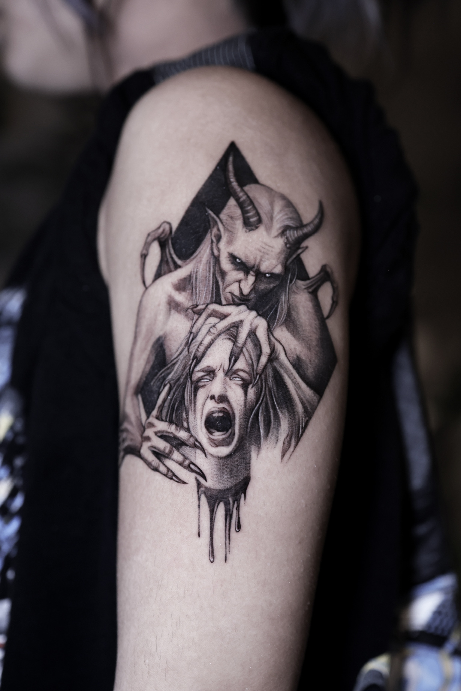 Demon Girl - Black and Grey Tattoo by San Francisco Tattoo Artist ZKINK
