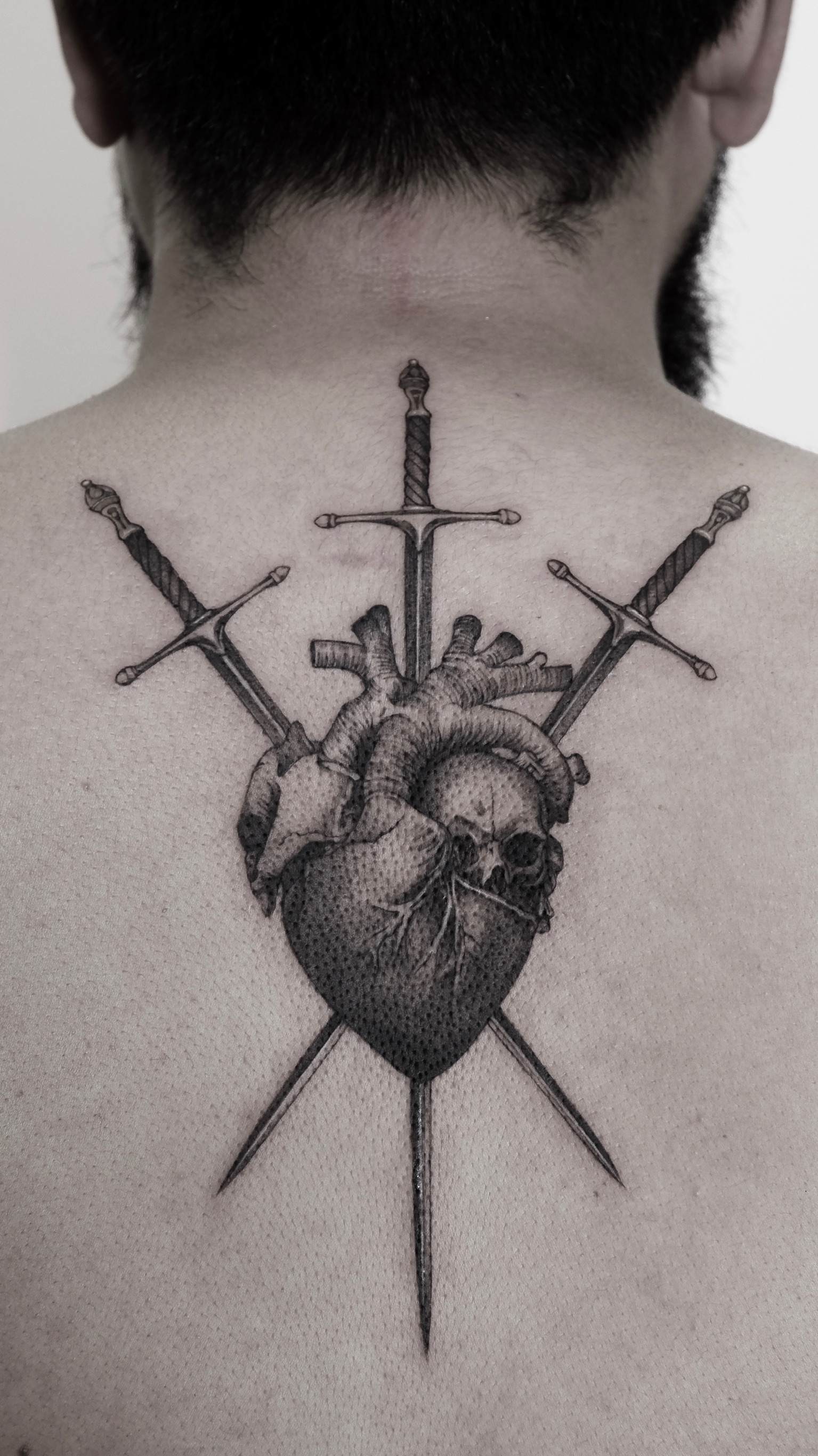 Anatomical Heart And Swords - Black and Grey Tattoo by San Francisco Tattoo Artist ZKINK