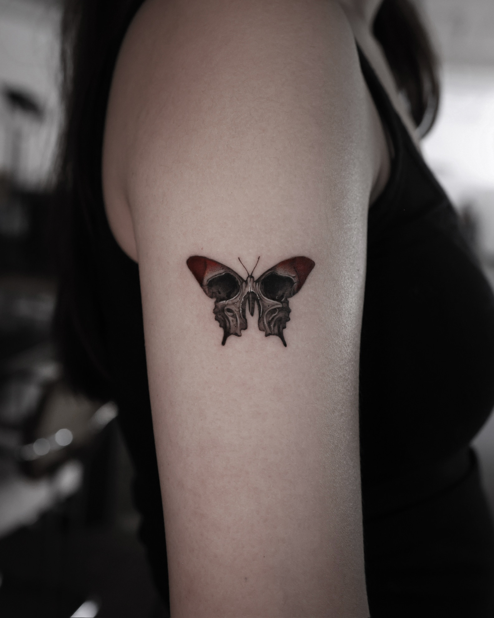 Skull Butterfly - Black and Grey Tattoo by San Francisco Tattoo Artist ZKINK