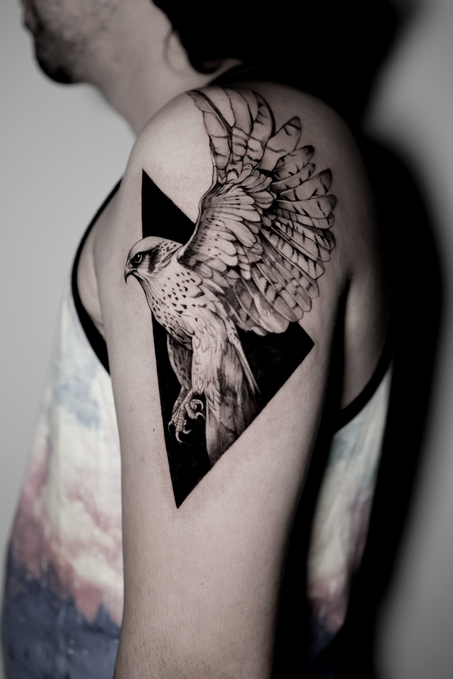 Hawk - Black and Grey Tattoo by San Francisco Tattoo Artist ZKINK