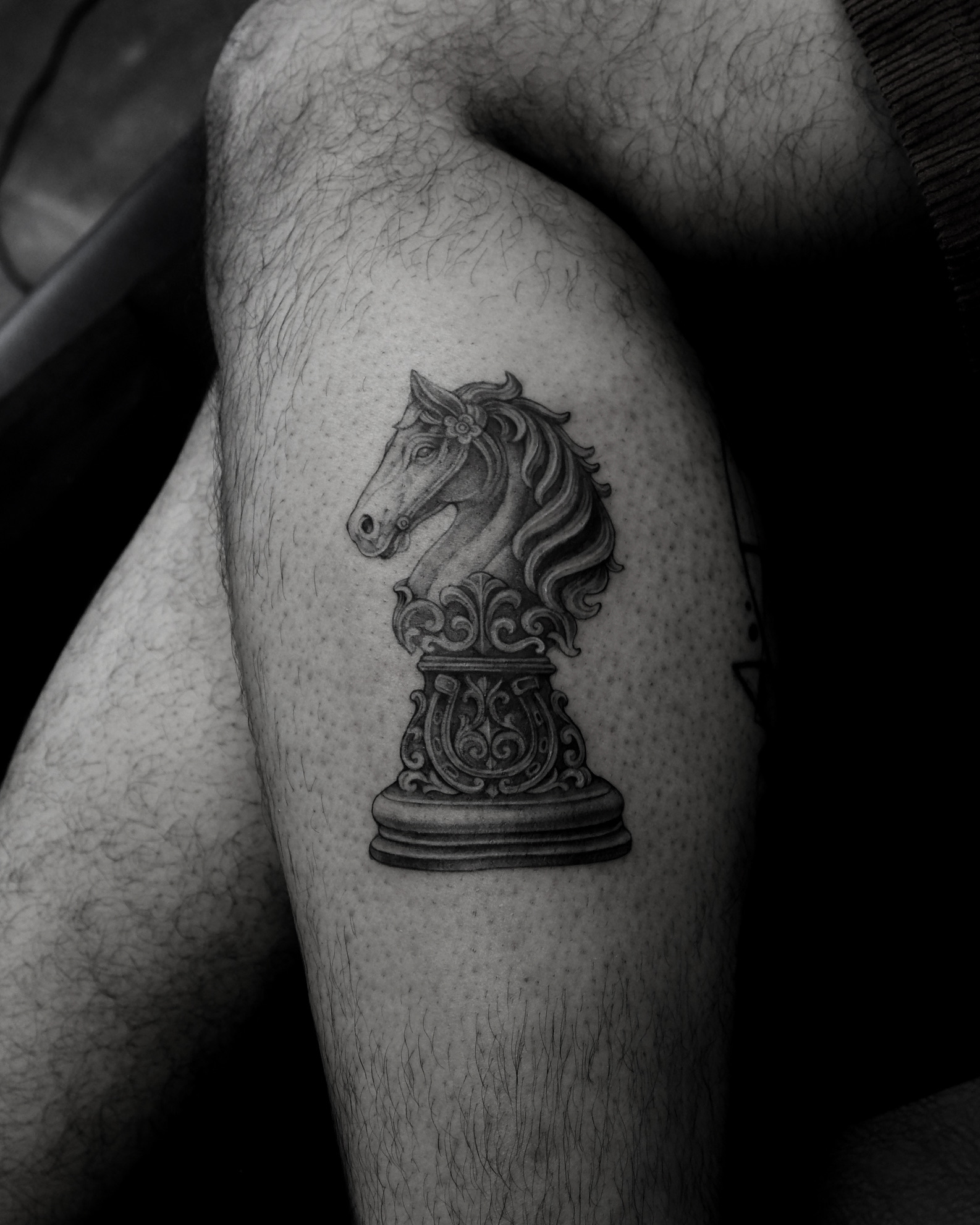 Chess Knight - Black and Grey Tattoo by San Francisco Tattoo Artist ZKINK