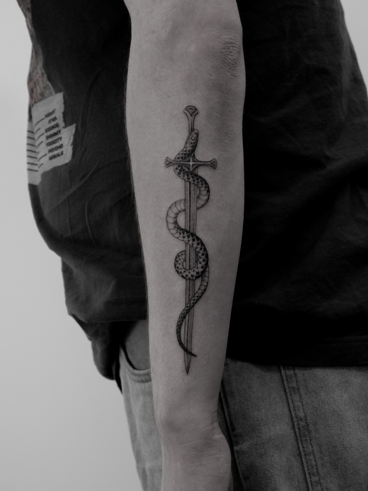 Snake Sword - Black and Grey Tattoo by San Francisco Tattoo Artist ZKINK