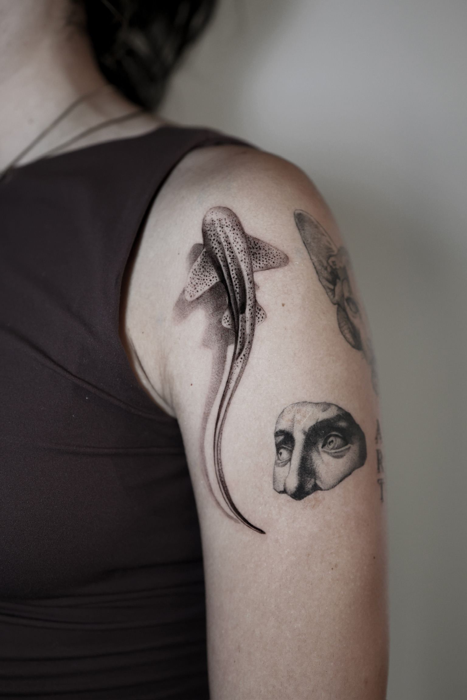Shark Lia - Black and Grey Tattoo by San Francisco Tattoo Artist ZKINK