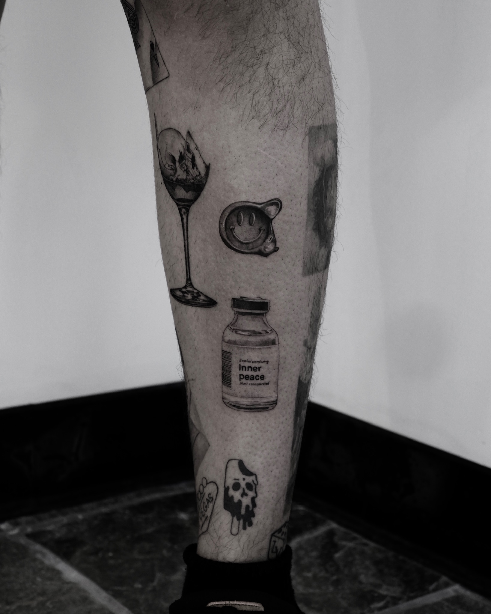 Minimal Fine Line Set - Black and Grey Tattoo by San Francisco Tattoo Artist ZKINK
